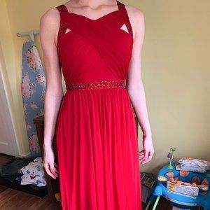 Red Sequined Layered Chiffon Prom Dress